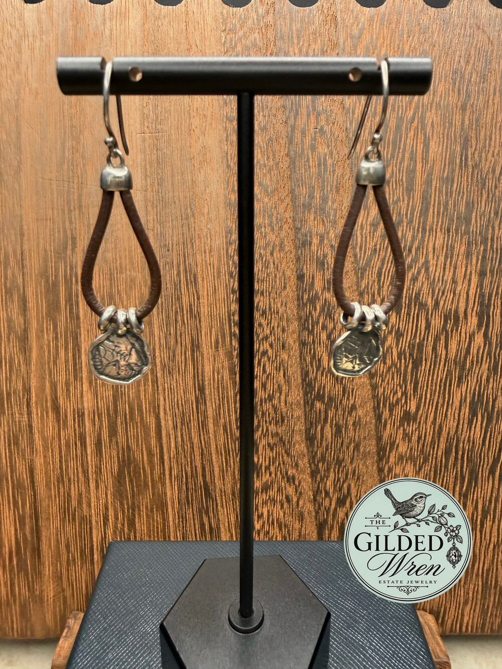 Silpada Prairie Girl W2179 Sterling Silver Leather Disc Dangle Earrings